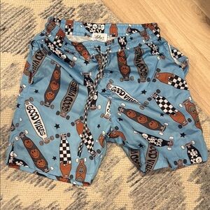 ALOHAS Blue Athletic Skateboard Pattern Shorts